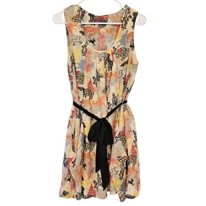 Sweet Sinammon Novelty Print Flowy Quirky Artisy Dress Belted
